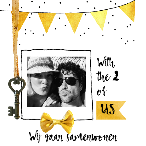 Verhuiskaart samenwonen met gouden slingers