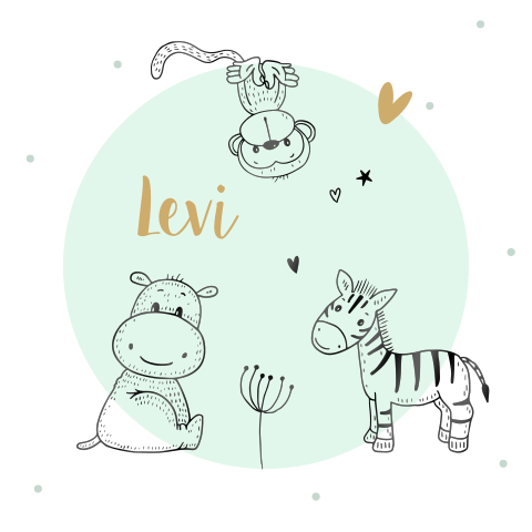 Geboortekaartje jongen met dieren in hoogglans zwart