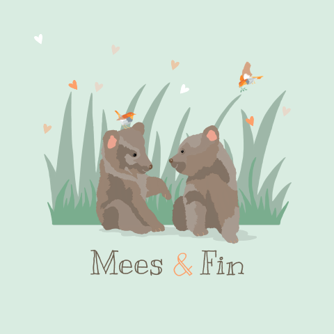 Geboortekaartje voor een tweeling met beertjes