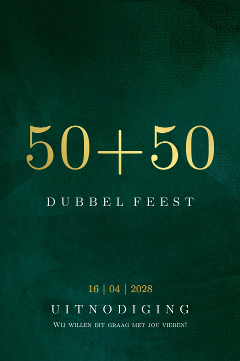 Samen 100 uitnodiging velvet look groen en goudfolie