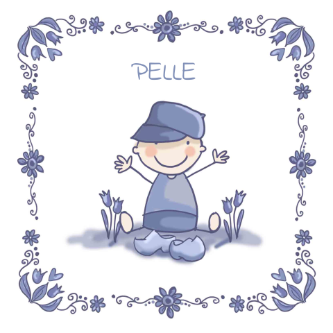 Delftsblauw geboortekaartje jongen tulp en klomp