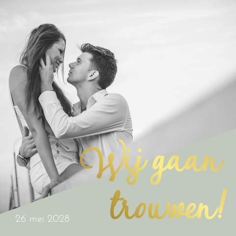 Trouwkaart een eigen foto en foliedruk