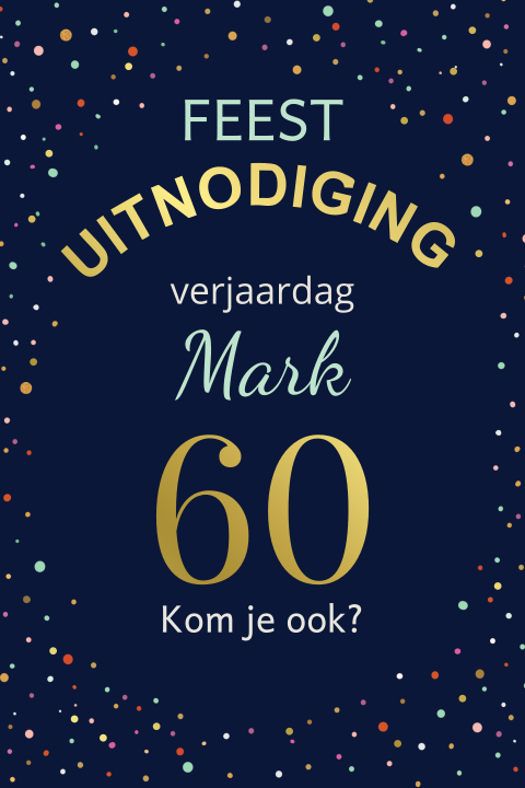60e verjaardag uitnodiging man met confetti