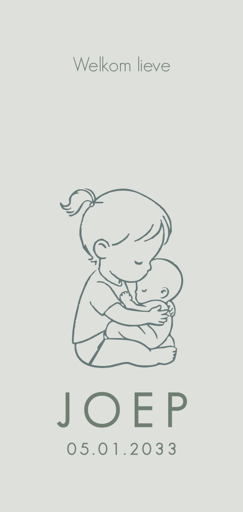 Geboortekaartje tweede kindje lijntekening grote zus met broertje