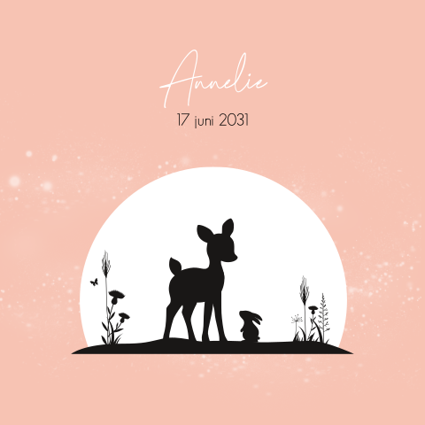 Silhouet geboortekaartje meisje hertje en konijn voor een meisje