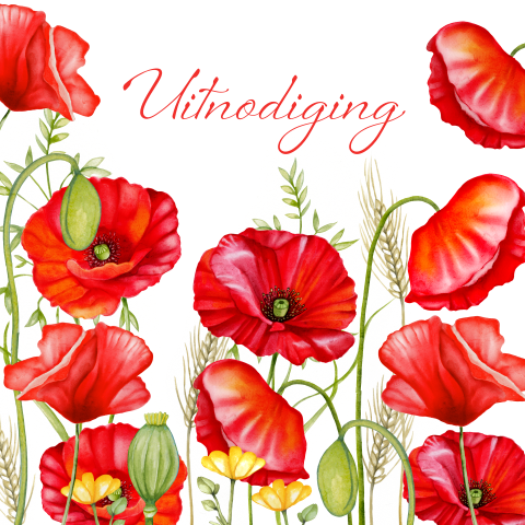 Uitnodiging feest of verjaardag klaprozen voor een vrouw