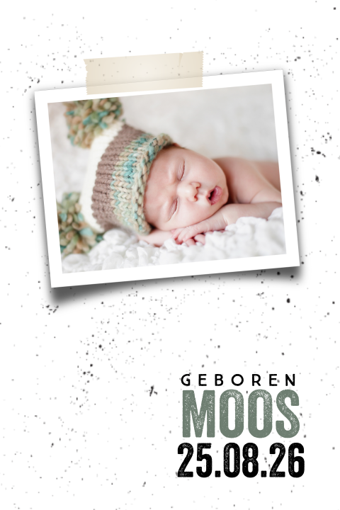 Geboortekaartje jongen met foto en spetters