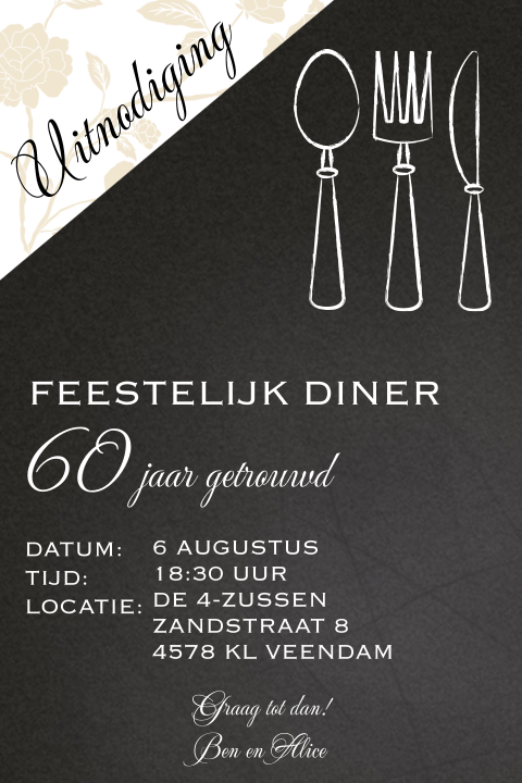 Uitnodigingskaart diner etentje 60 jaar getrouwd feest