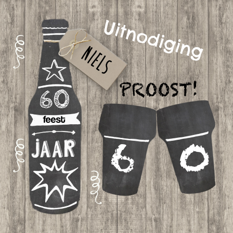 Uitnodiging 60e verjaardag man krijtbord bier