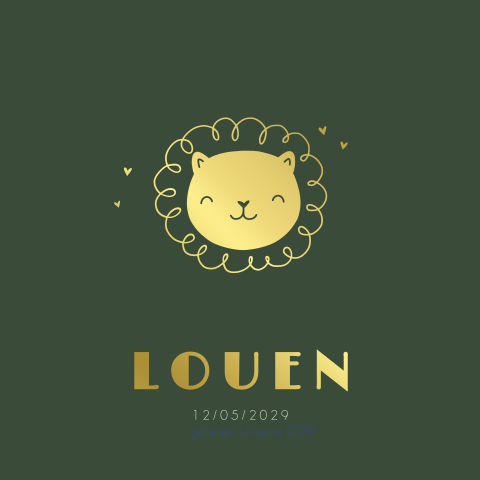 Geboortekaartje jongen met leeuw in goudfolie 