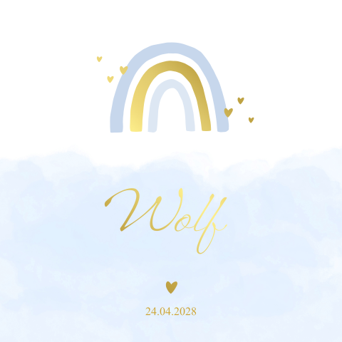Geboortekaartje regenboog wolken goudfolie jongen