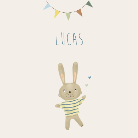 Lief geboortekaartje jongen en konijn