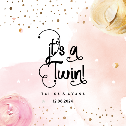 Lief geboortekaartje tweeling met aquarel