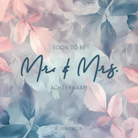 Kleurrijke en hippe trouwkaart met getekende bladeren