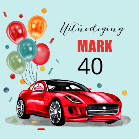 Uitnodiging verjaardagsfeestje met rode sportauto