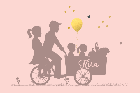 3e kindje geboortekaartje ouders met bakfiets 