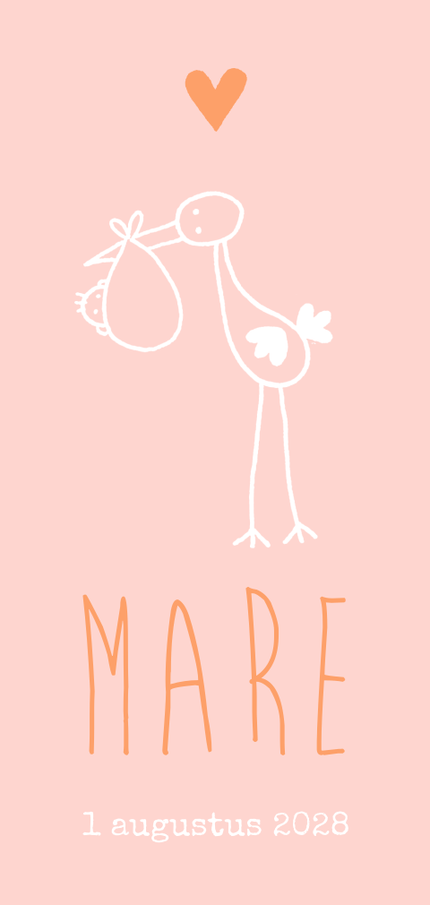 Geboortekaartje meisje ooievaar draagdoek baby hart