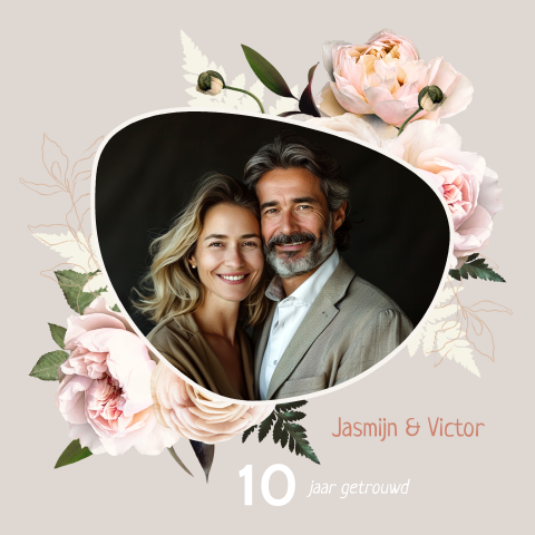 10 jaar getrouwd jubileum uitnodiging roze rozen