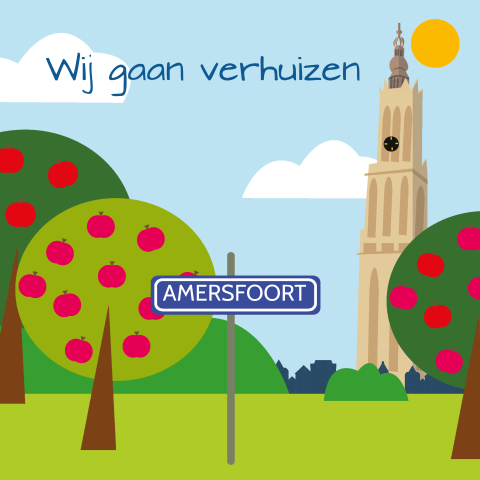 Verhuiskaart stad Amersfoort met lieve vrouwetoren