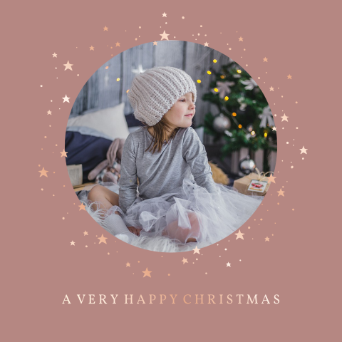 Kerstkaart sterren rosé goudfolie foto