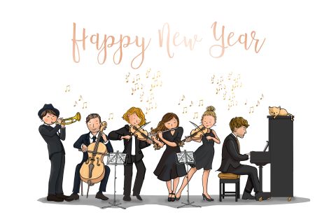 Nieuwjaarskaart met orkest foliedruk