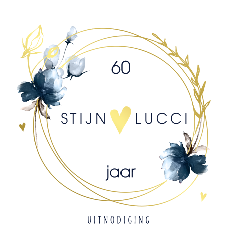 Jubileum uitnodiging 60 jaar getrouwd goudfolie ring bloem