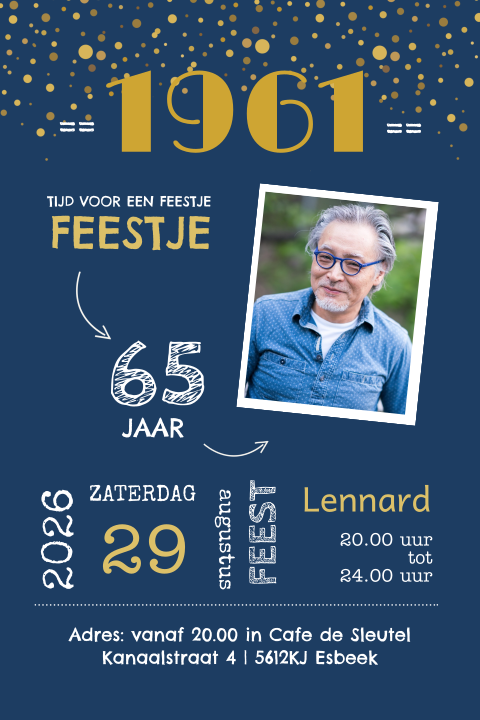 Uitnodiging verjaardag man 65 jaar uit 1961