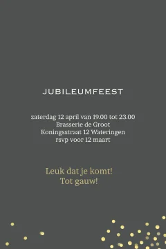 Staande jubileum uitnodiging goud tinten confetti