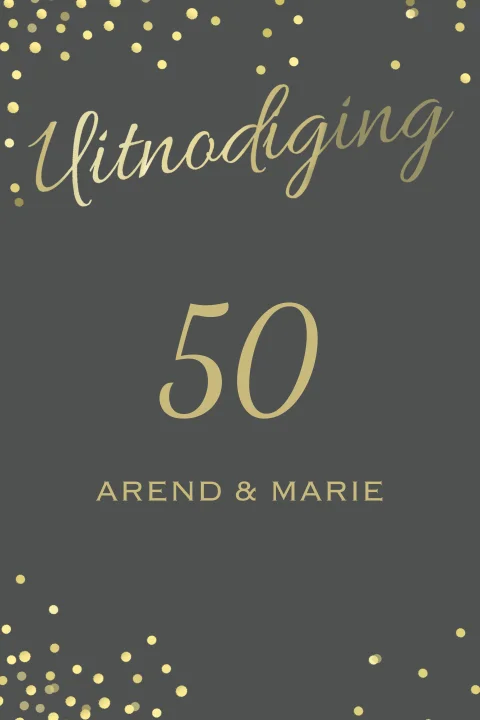 Staande jubileum uitnodiging goud tinten confetti