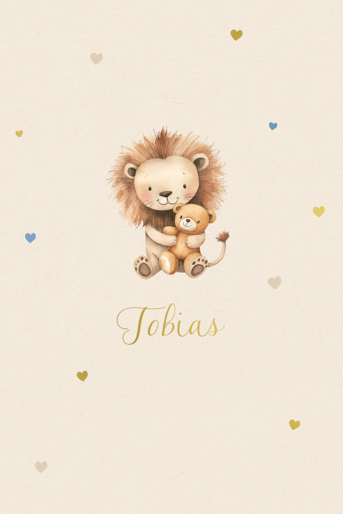 Geboortekaartje voor een jongetje met een leeuw en teddybeer