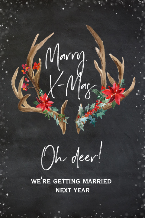 Combinatie kerst save the date kaart chalkbord en gewei