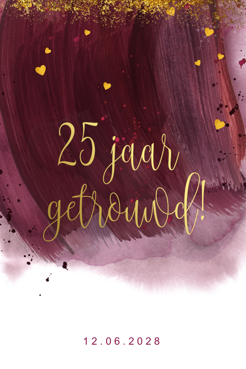 Uitnodiging 25 jaar getrouwd waterverf rood en goudfolie