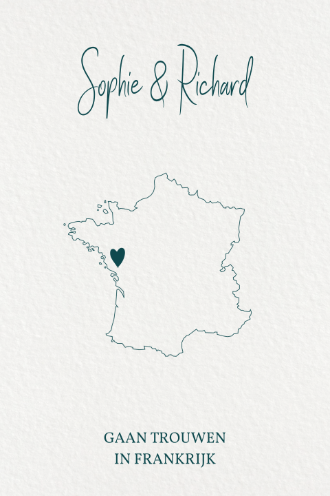 Trouwkaart trouwen in Frankrijk landkaart linnen-look