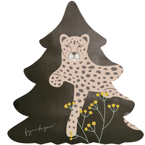 Kerstkaart in kerstboom stans vorm panter chocolade