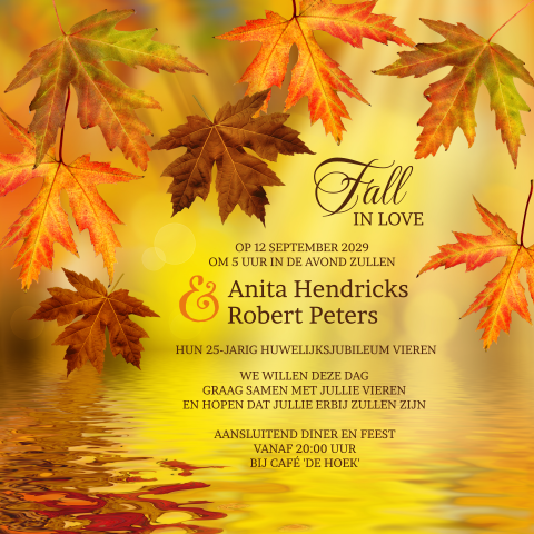 Stijlvolle uitnodiging 25 jarig huwelijksjubileum met herfst thema