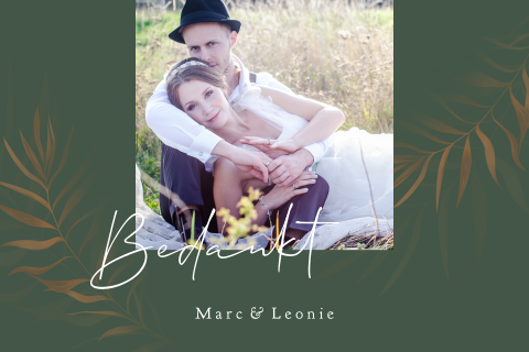 Bedankkaart trouwen foto exotica blad