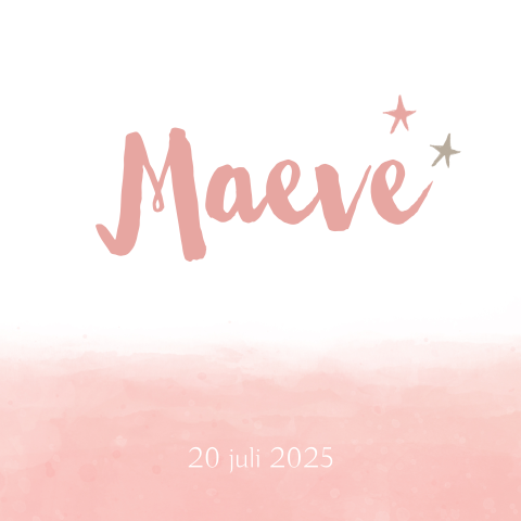 Roze geboortekaartje meisje met waterverf
