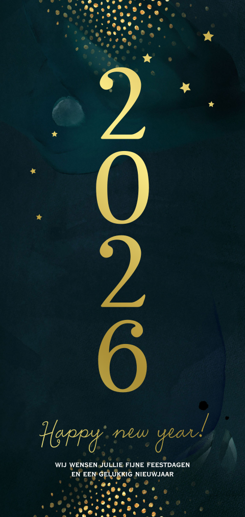 Zakelijke kerstkaart met jaartal in folie en groene achtergrond