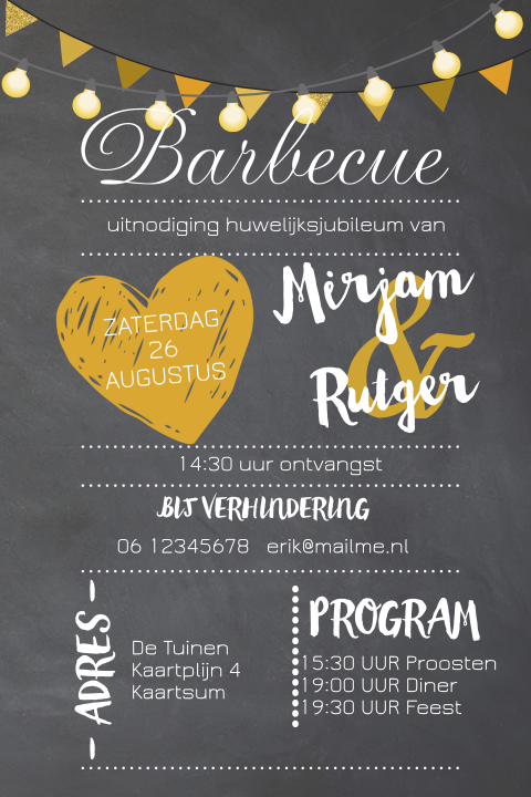 Super hippe uitnodiging bbq huwelijksjubileum 45