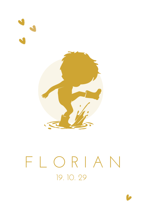 Geboortekaartje jongen stampen plassen laarsjes herfst silhouet