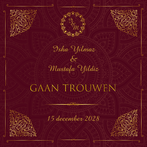 Trouwkaart islamitisch ornament met goudlook