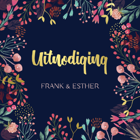 Uitnodiging jubileum bloemen kaart botanisch goudfolie