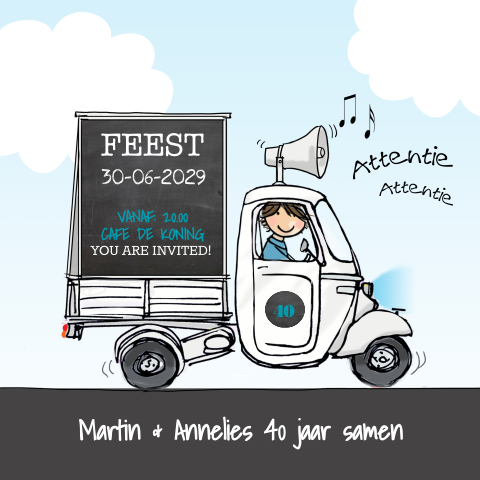 Uitnodiging 40 jaar getrouwd met getekende oldtimer