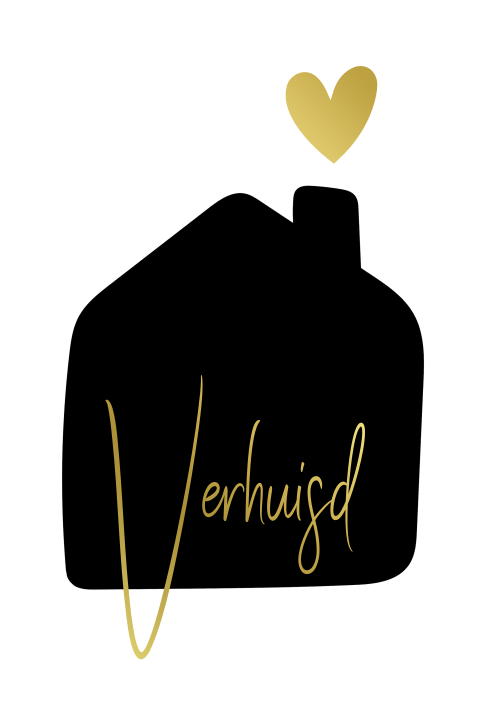 Verhuiskaart huisje met hart en tekst Verhuisd in goudfolie