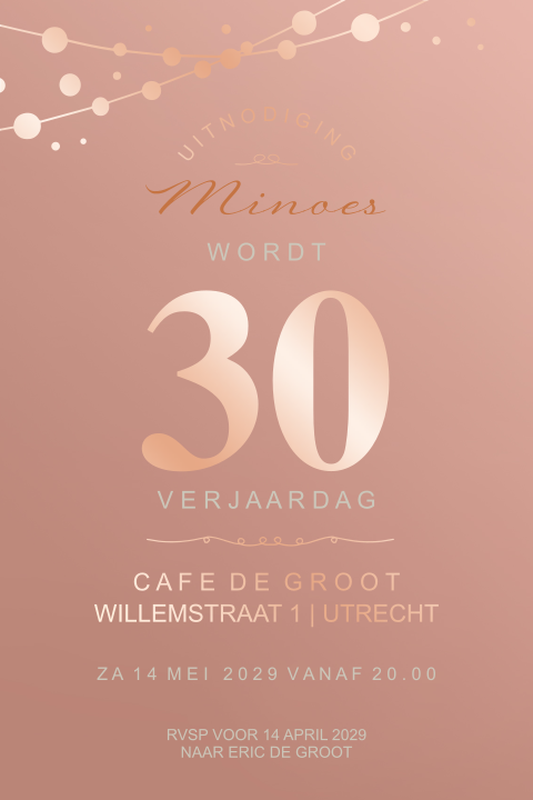 Feestelijke uitnodiging voor een 30ste verjaardag met slinger