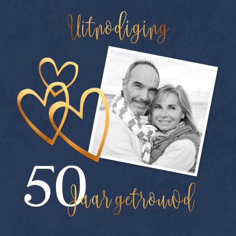 Jubileum uitnodiging 50 jaar getrouwd foto en goud kleurig