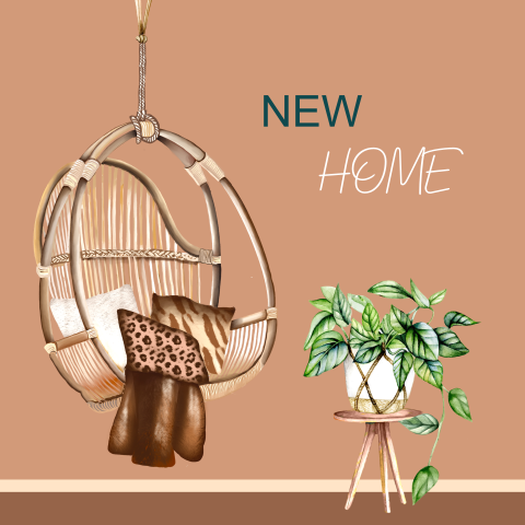 Hippe verhuiskaart met hangstoel