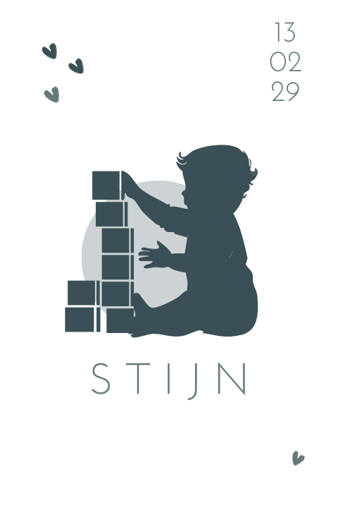 Geboortekaartje met silhouet blokken blokjes jongen