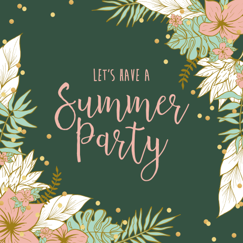 Uitnodiging tuinfeest tropische bloemen confetti