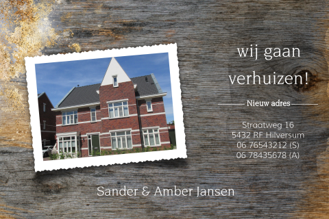 Hippe verhuiskaart houtlook en eigen foto